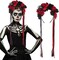Flower Day of the Dead Rose Headbands Halloween Skull Mexican Black Red Rose Floral Crown with Ribbon Gothic Headpiece for Women Girls Halloween Costume Bridal Cosplay Party Headwear